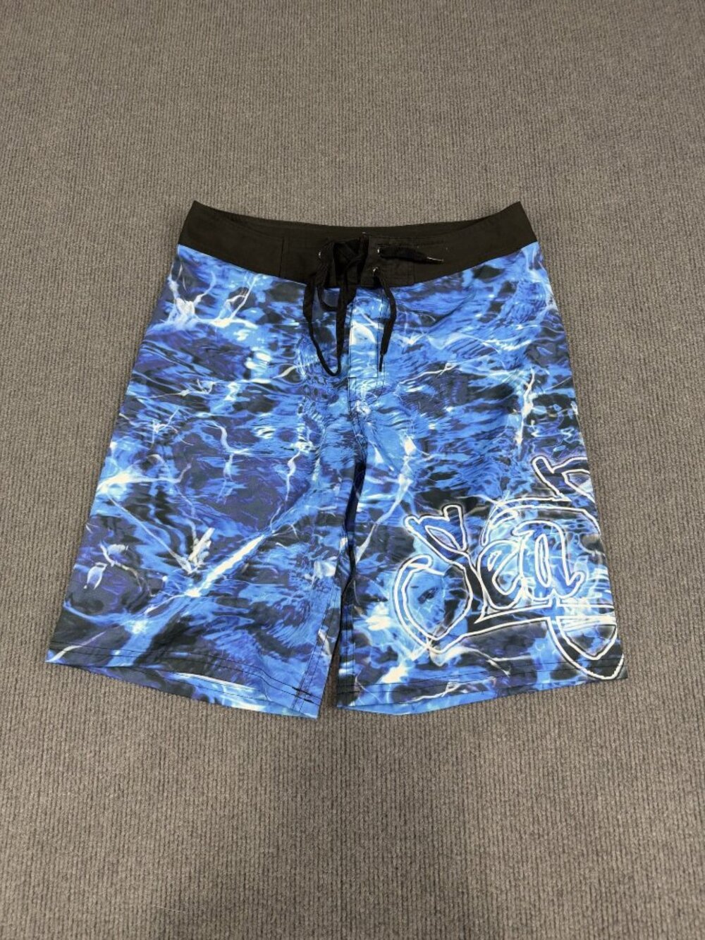 Sea Star Mens Blue Water Graphic Swim Trunks Drawstring Waist 30